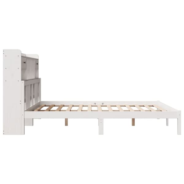 Sänky kirjahyllyllä ei patjaa valkoinen 200x200 cm täysi mänty