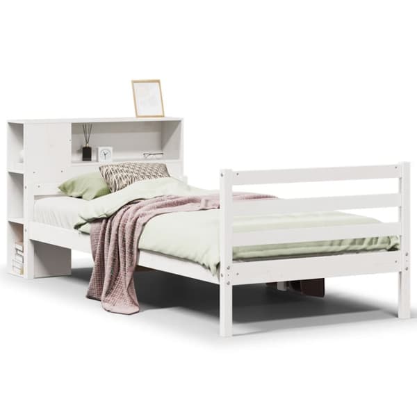 seng med reol uden madras 100x200 cm massivt fyrretræ hvid