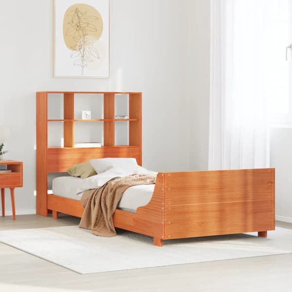sengeramme uden madras 90x200 cm massivt fyrretræ gyldenbrun