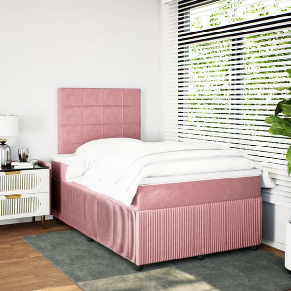 kontinentalseng med madras 120x190 cm velour lyserød
