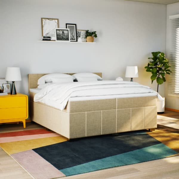 Ramsäng med madrass gräddvit 200x200 cm tyg