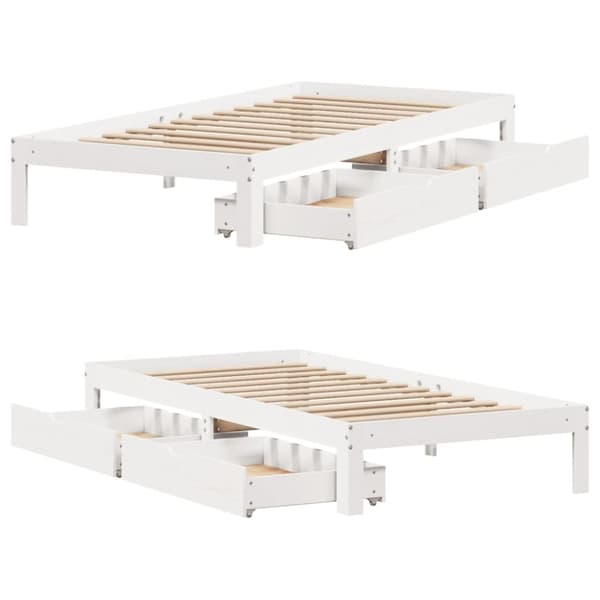 sengeramme med skuffer 75x190 cm massivt fyrretræ hvid