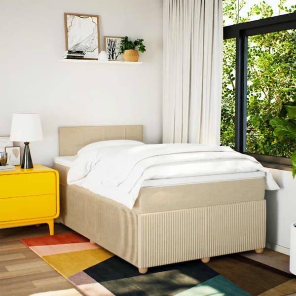kontinentalseng med madras 120x190 cm stof cremefarvet