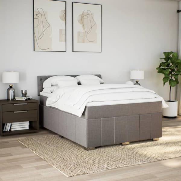kontinentalseng med madras 140x190 cm stof gråbrun