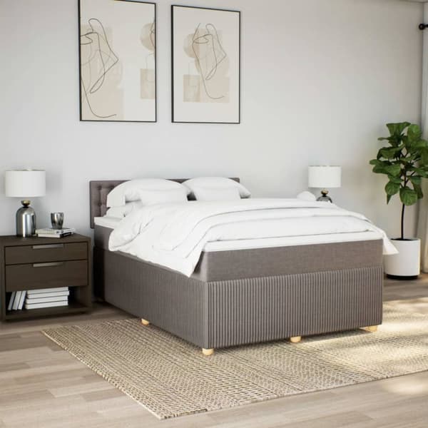 kontinentalseng med madras 140x190 cm stof gråbrun
