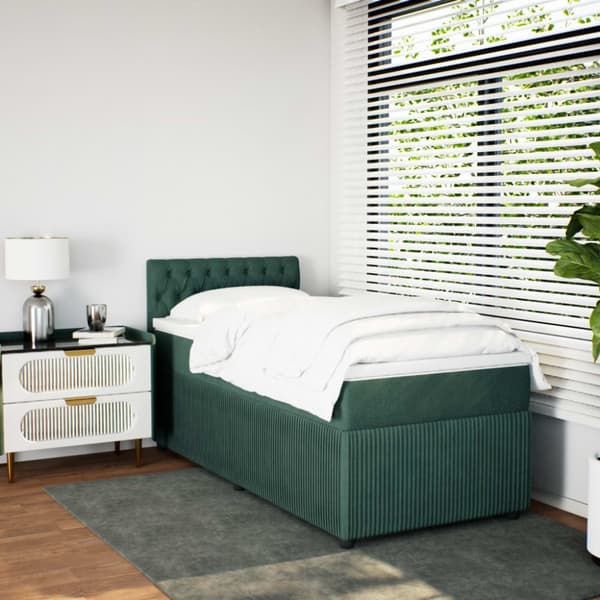 kontinentalseng med madras 80x200 cm fløjl mørkegrøn
