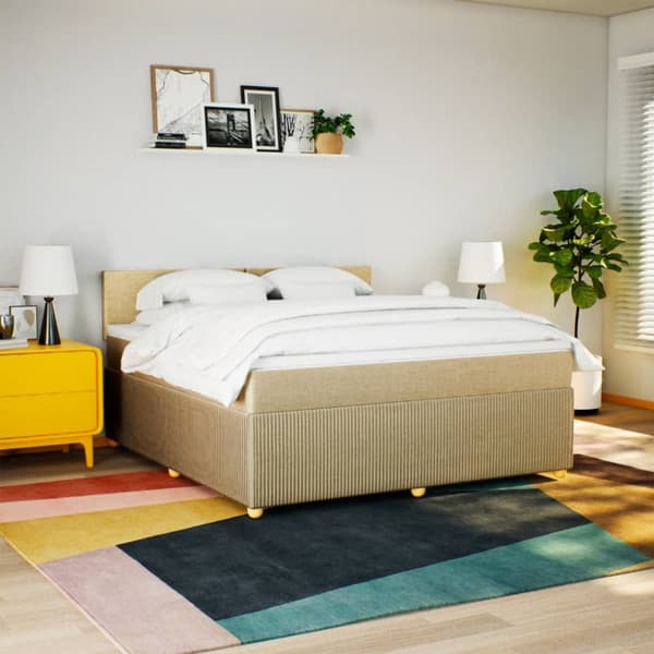 kontinentalseng med madras 180x200 cm stof cremefarvet