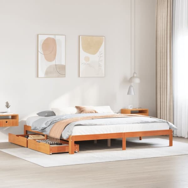 sengeramme med skuffer 180x200 cm massivt fyrretræ gyldenbrun
