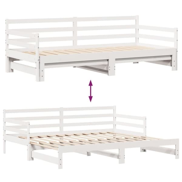 daybed med udtræk og skuffer uden madras 90x200 cm hvid