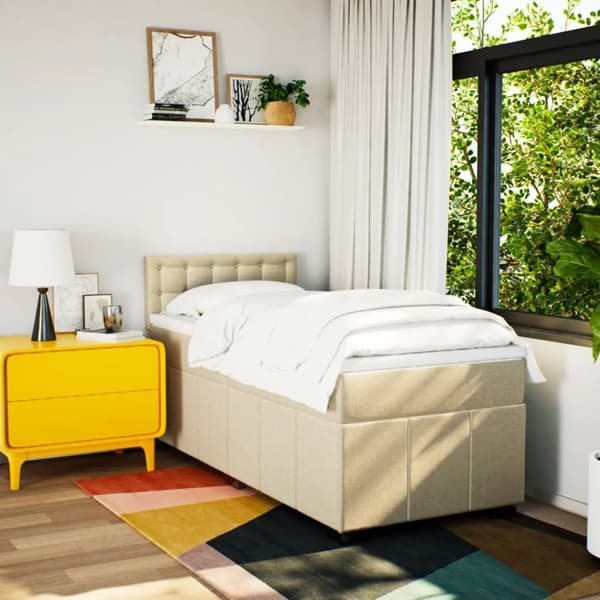 kontinentalseng med madras 90x190 cm stof cremefarvet