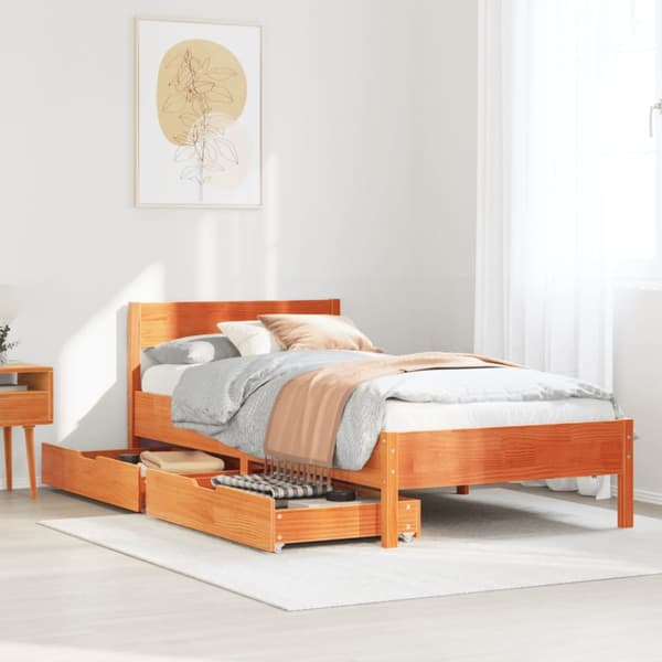 sengeramme uden madras 90x190 cm massivt fyrretræ gyldenbrun