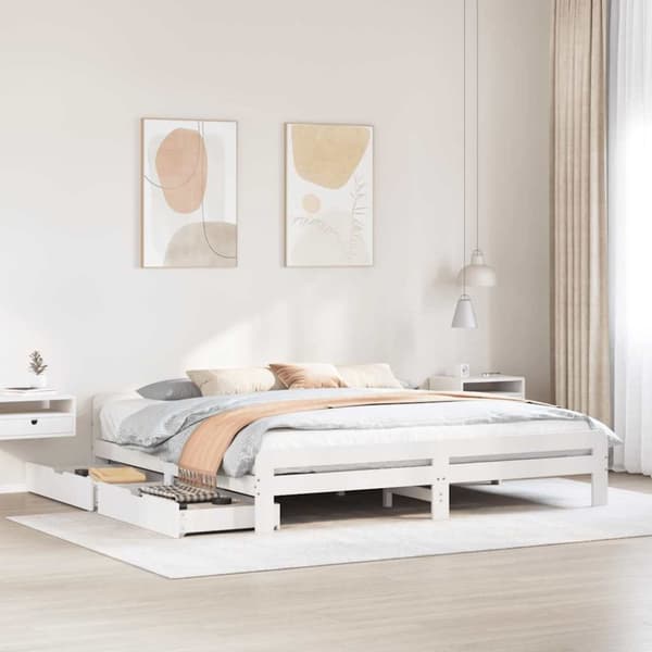 sengeramme uden madras 200x200 cm massivt fyrretræ hvid