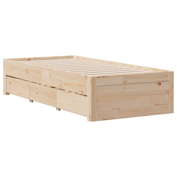 Sängynrunko ilman patjaa laatikoilla 75x190 cm täysi mänty
