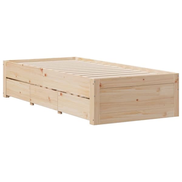 Sängynrunko ilman patjaa laatikoilla 75x190 cm täysi mänty