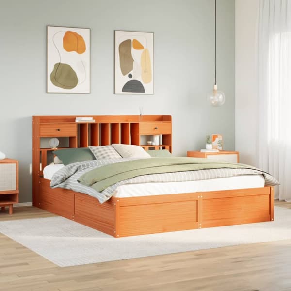 Sängynrunko ilman patjaa vahanruskea 200x200 cm täysi mänty