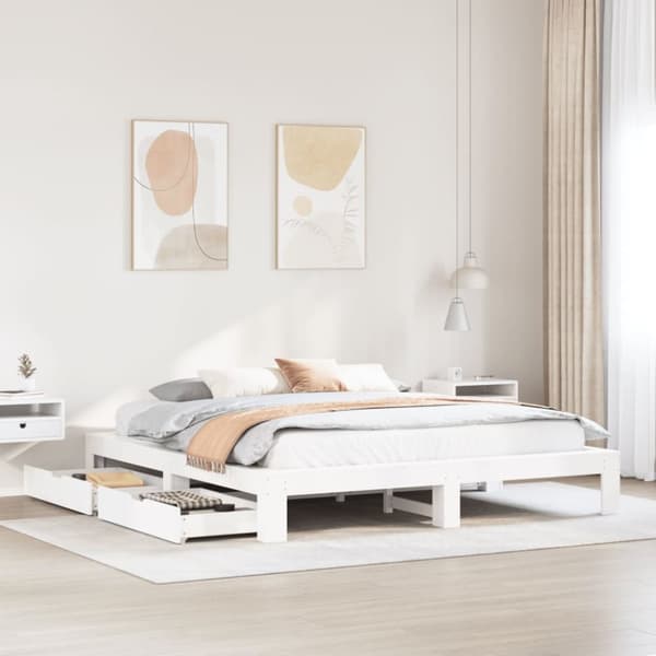Sängram utan madrass vit 180x200 cm massiv furu