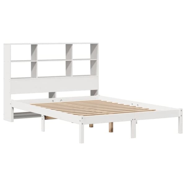 Säng med bokhylla utan madrass vit 120x200 cm massiv furu