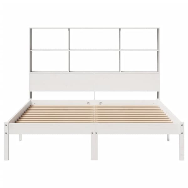 Säng med bokhylla utan madrass vit 120x200 cm massiv furu