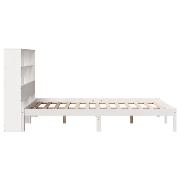 Säng med bokhylla utan madrass vit 120x200 cm massiv furu