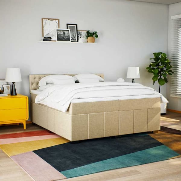 Ramsäng med madrass gräddvit 200x200 cm tyg