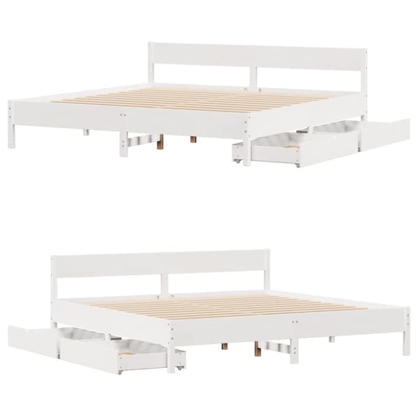 Sängram utan madrass vit 200x200 cm massiv furu