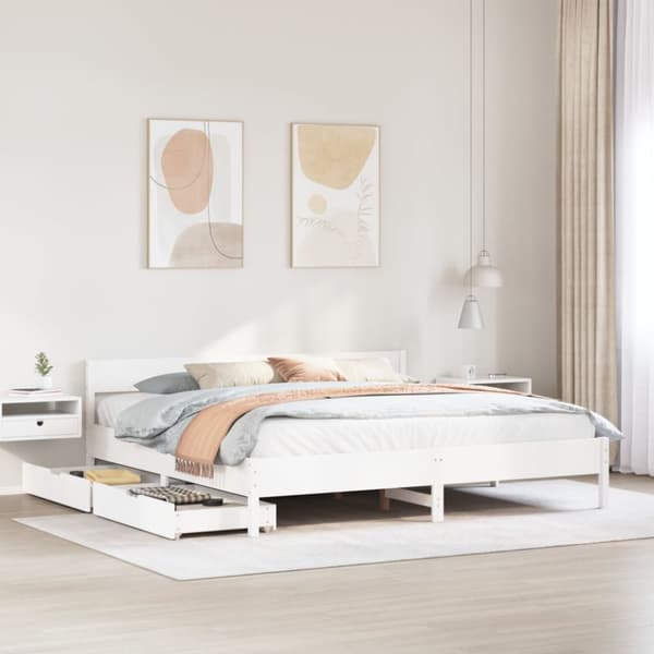 Sängram utan madrass vit 200x200 cm massiv furu