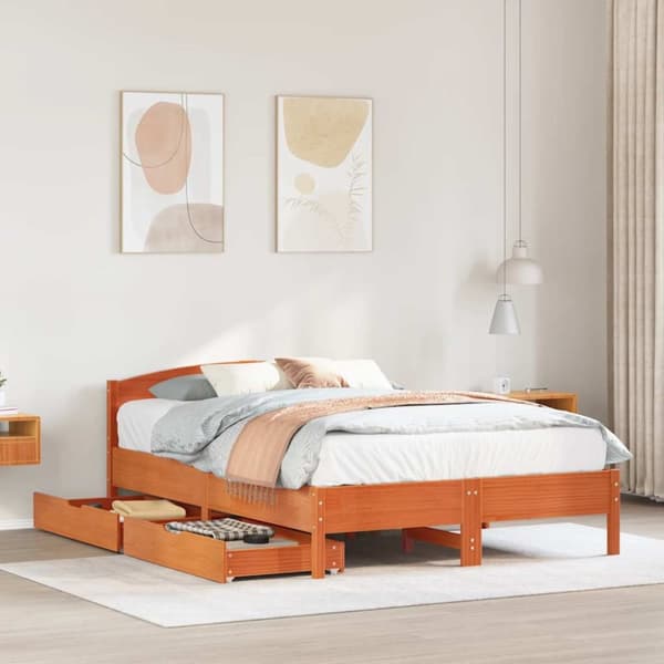 sengeramme uden madras 160x200 cm massivt fyrretræ gyldenbrun