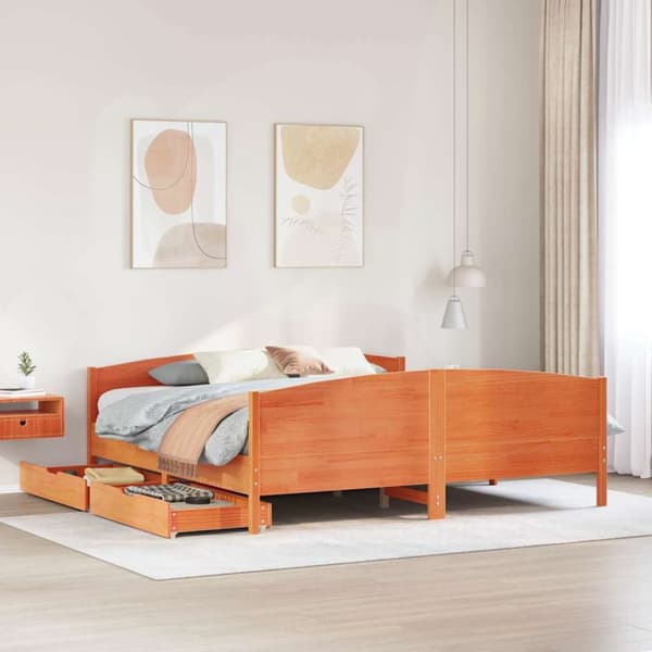 sengeramme uden madras 200x200 cm massivt fyrretræ gyldenbrun