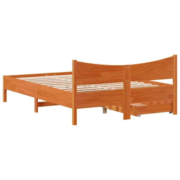 sengeramme med skuffer 140x200 cm massivt fyrretræ gyldenbrun