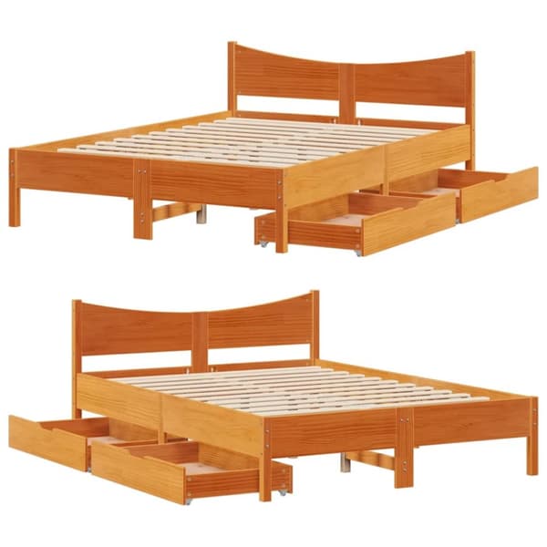 sengeramme med skuffer 140x200 cm massivt fyrretræ gyldenbrun
