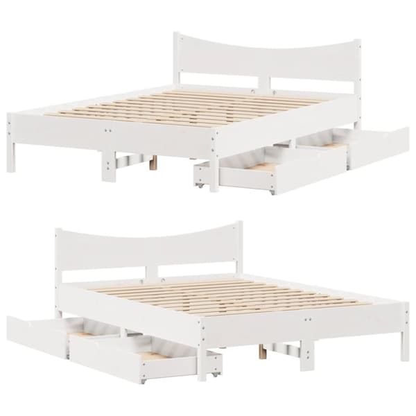 sengeramme med skuffer 140x190 cm massivt fyrretræ hvid