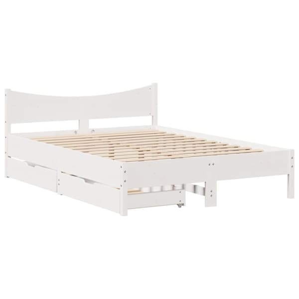 sengeramme med skuffer 140x190 cm massivt fyrretræ hvid