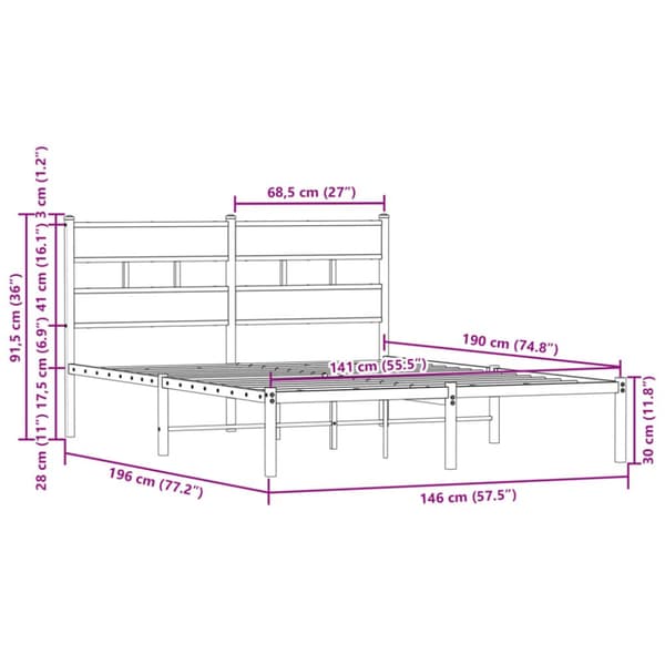 sengeramme m. sengegavl 140x190 cm uden madras brunt eg