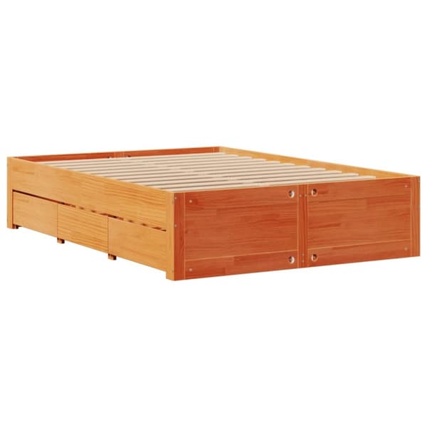 sengeramme m. skuffer 150x200 cm uden madras massivt fyr brun