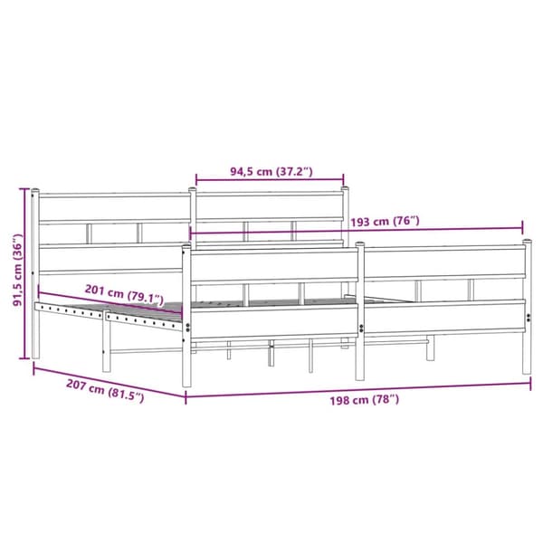 sengeramme uden madras 193x203 cm metal sonoma-eg