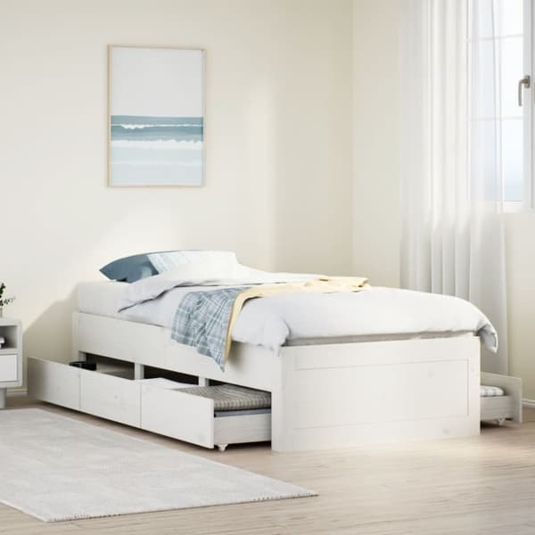 sengeramme m. skuffer 75x190 cm uden madras massivt fyr hvid