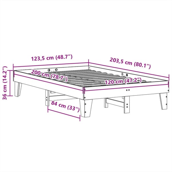 sengeramme uden madras 120x200 cm massivt fyrretræ