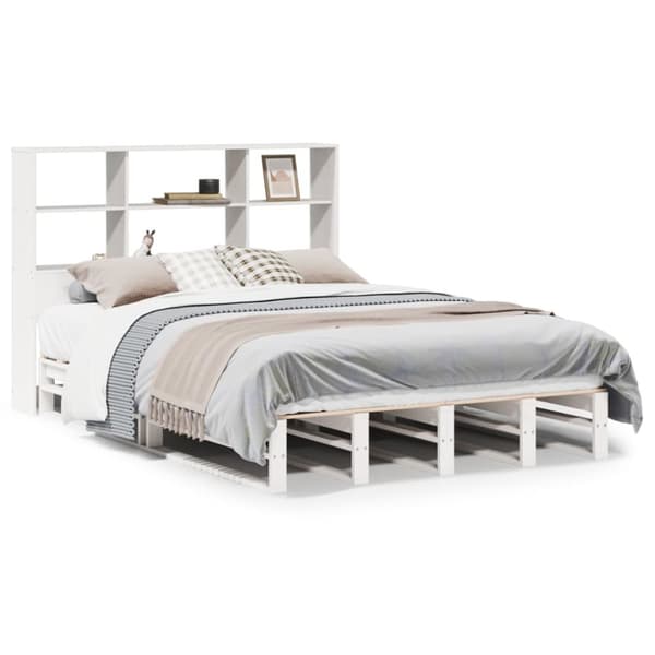 seng med reol uden madras 120x190 cm massivt træ hvid