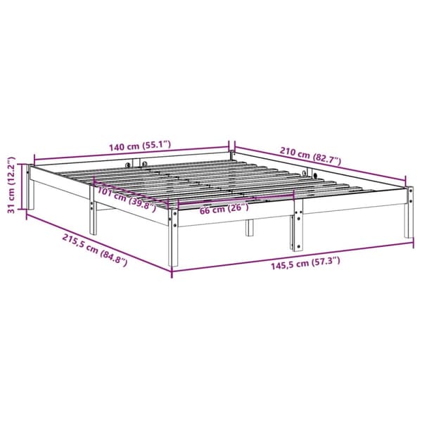 ekstra lang sengeramme uden madras 140x210 cm massivt fyrretræ