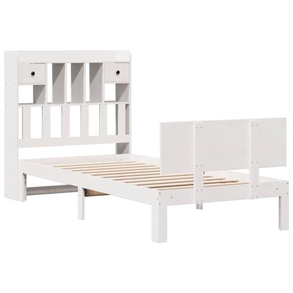 seng med reol uden madras 75x190 cm massivt fyrretræ hvid