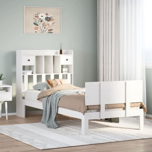 seng med reol uden madras 75x190 cm massivt fyrretræ hvid