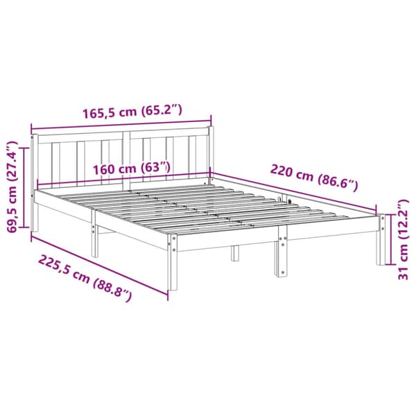ekstra lang sengeramme uden madras 160x220 cm massivt fyrretræ