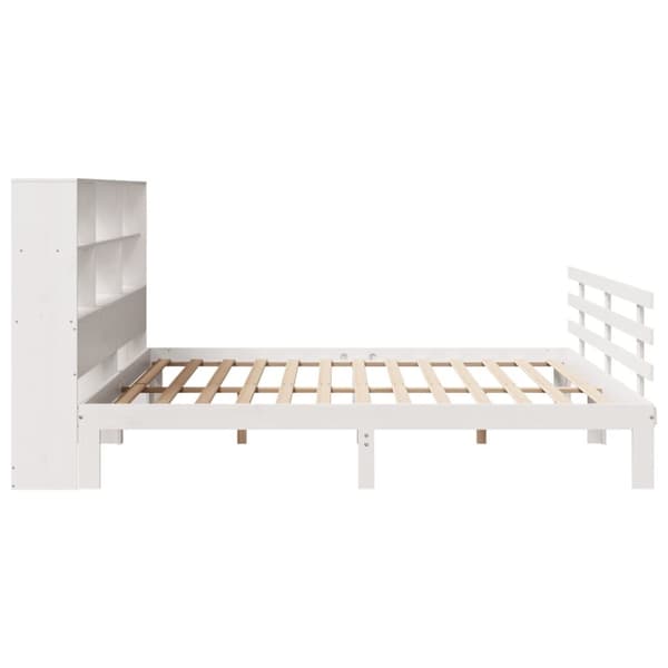 Säng med bokhylla utan madrass vit 180x200cm massiv furu