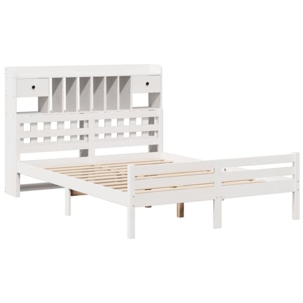 Säng med bokhylla utan madrass vit 160x200cm massiv furu