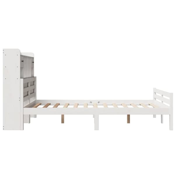 Säng med bokhylla utan madrass vit 160x200cm massiv furu