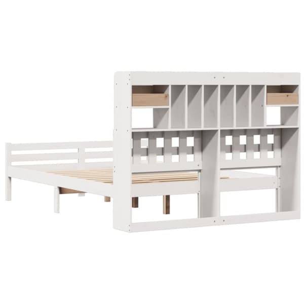 Säng med bokhylla utan madrass vit 160x200cm massiv furu