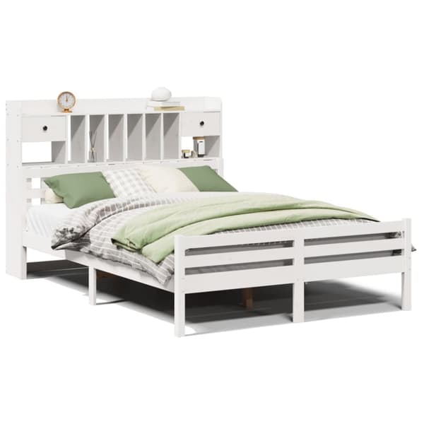 Säng med bokhylla utan madrass vit 160x200cm massiv furu