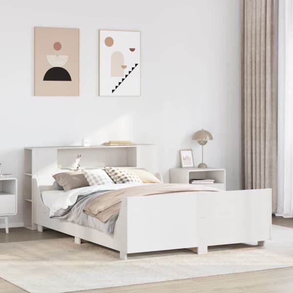 sengeramme uden madras 140x190 cm massivt fyrretræ hvid