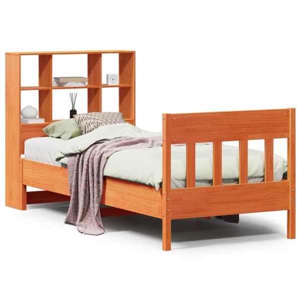 sengeramme uden madras 90x190 cm massivt fyrretræ gyldenbrun