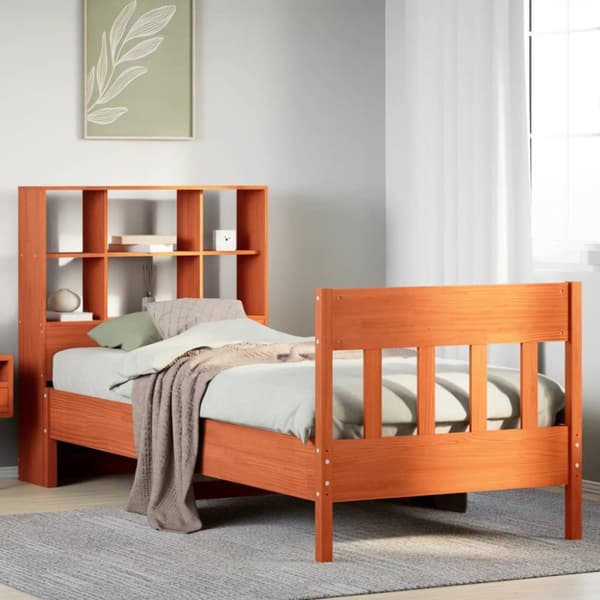 sengeramme uden madras 90x190 cm massivt fyrretræ gyldenbrun